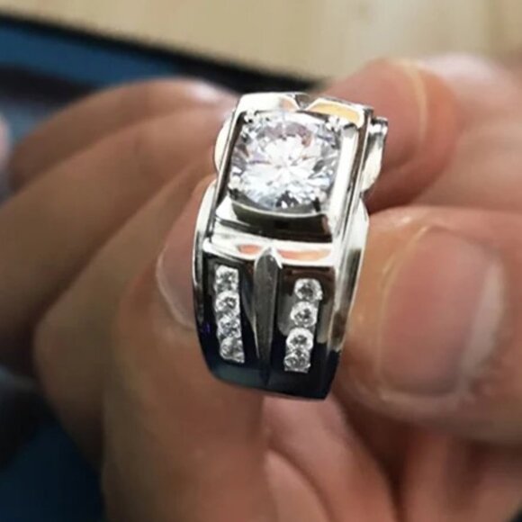 🆕 Stunning Lg. Men's 2.50 CTW. Diamond Ring, Stamped 925 Sterling Silver 🆕 - Picture 6 of 10